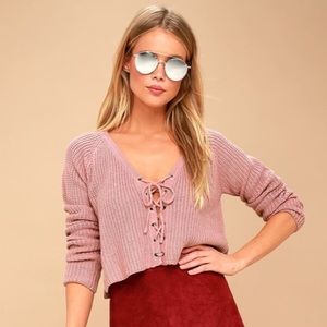 SOLD!!! Wyatt Mauve Lace-up Cropped Sweater - NWT